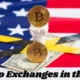 Bitcoin and dollars on the American flag Crypto Exchanges in the USA