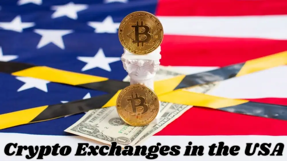 Bitcoin and dollars on the American flag Crypto Exchanges in the USA