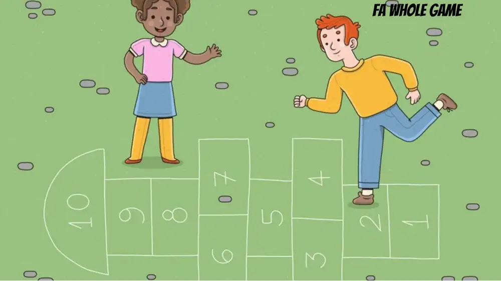 cartoon of kids FA Whole Game playing hopscotch