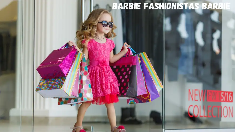 Barbie Fashionistas Barbie girl in a pink dress holding shopping bags